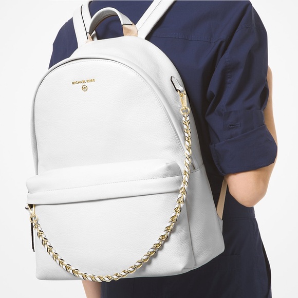 Michael Kors Slater Large Pebbled Leather Backpack Optic White - Picture 1 of 13